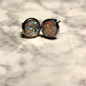 Opal Druzy Stud Earrings